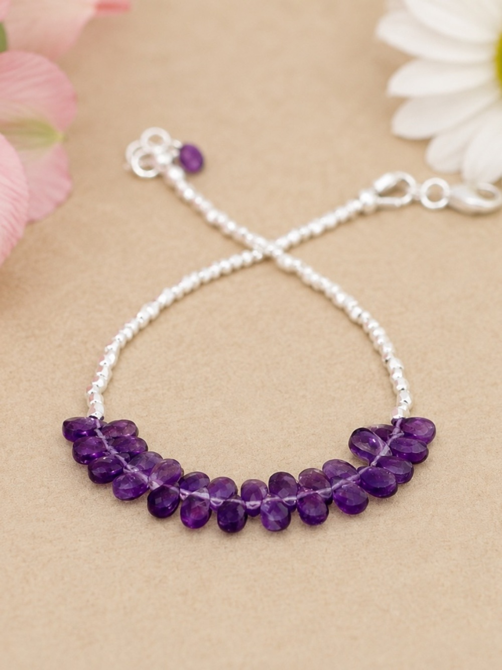 New Handcrafted Natural Amethyst Bracelet Sterling Silver Karen Hill Tribe Beads - Picture 6 of 6